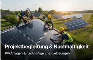 Handwerker installieren eine Photovoltaikanlage auf dem Dach zur nachhaltigen Stromerzeugung.