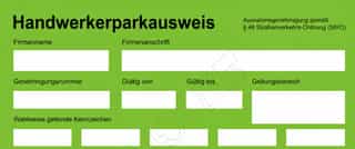 Handwerker Parkausweis.